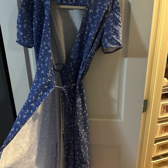 The Purple V Neck Floral Wrap Midi Dress | RIHOAS | SM - Picture 6 of 7